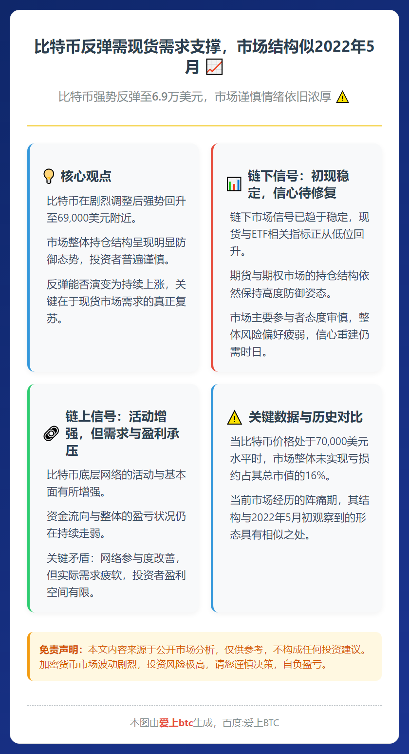 比特币反弹需现货需求支撑，市场结构似2022年5月