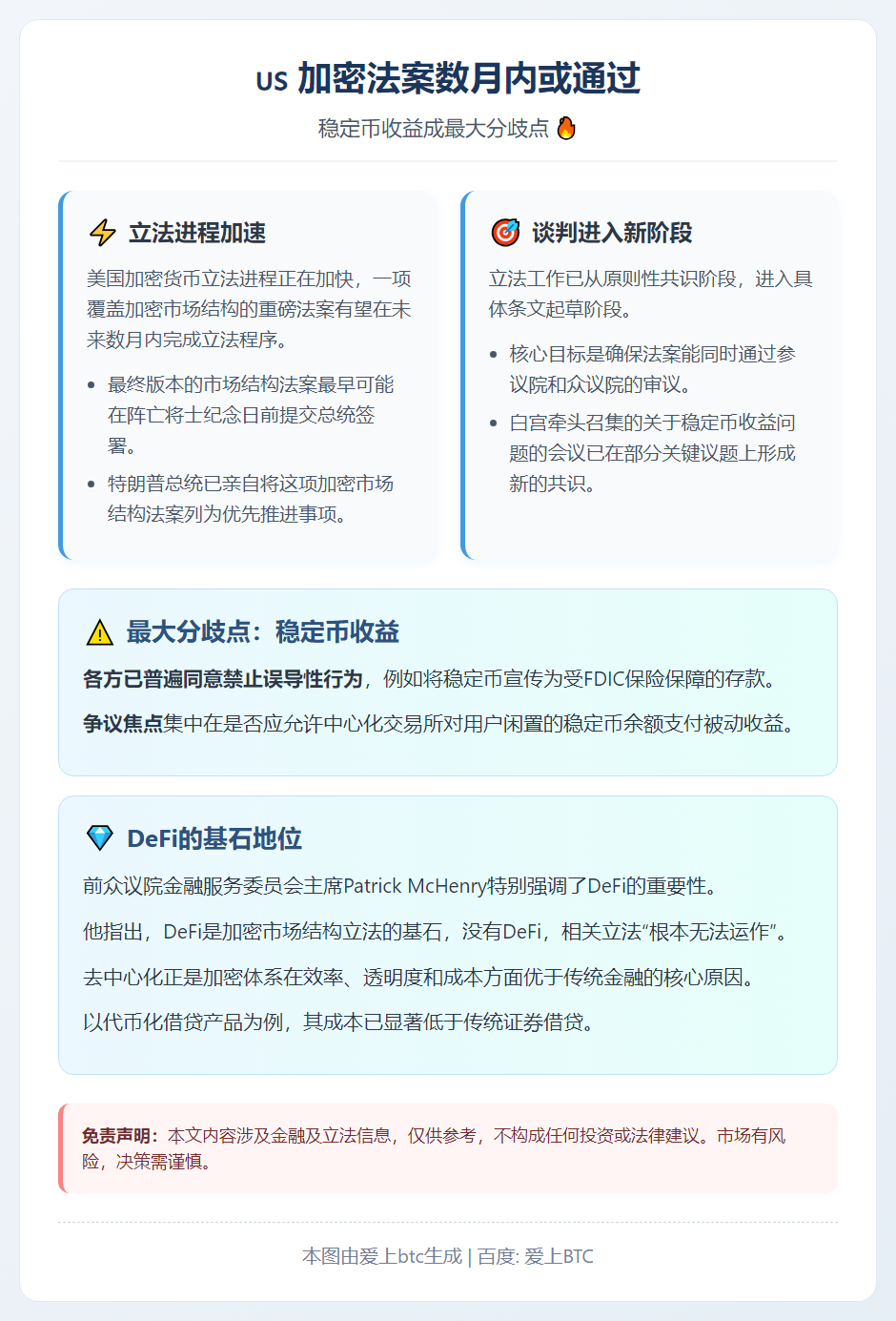 加密法案数月内或通过，稳定币收益成最大分歧点