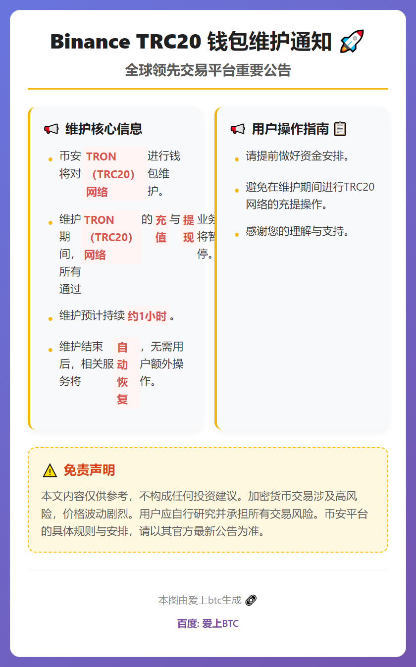 Binance明日TRC20钱包维护