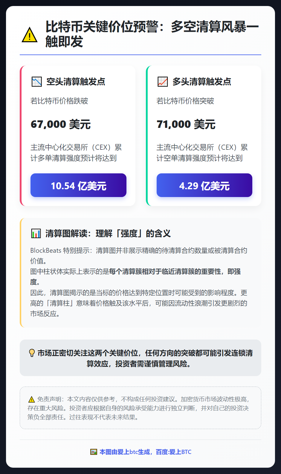 比特币跌破6.7万将触发10.54亿多单清算