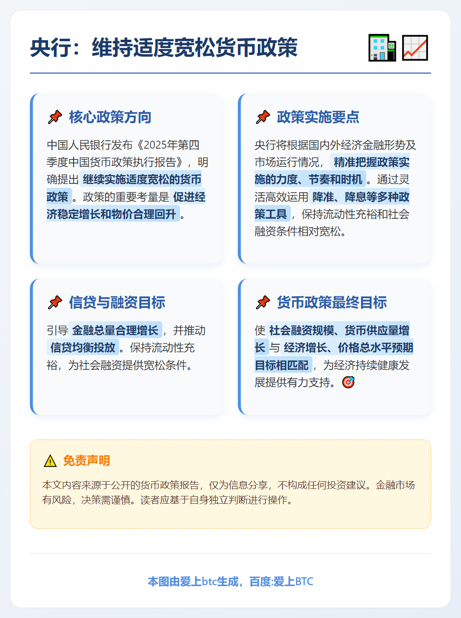 央行：维持适度宽松货币政策