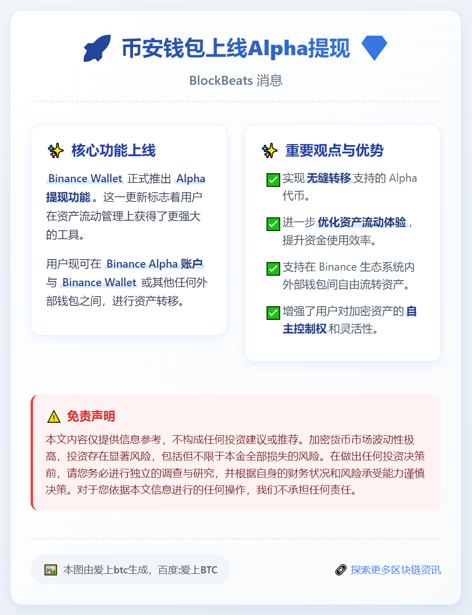 币安钱包上线Alpha提现