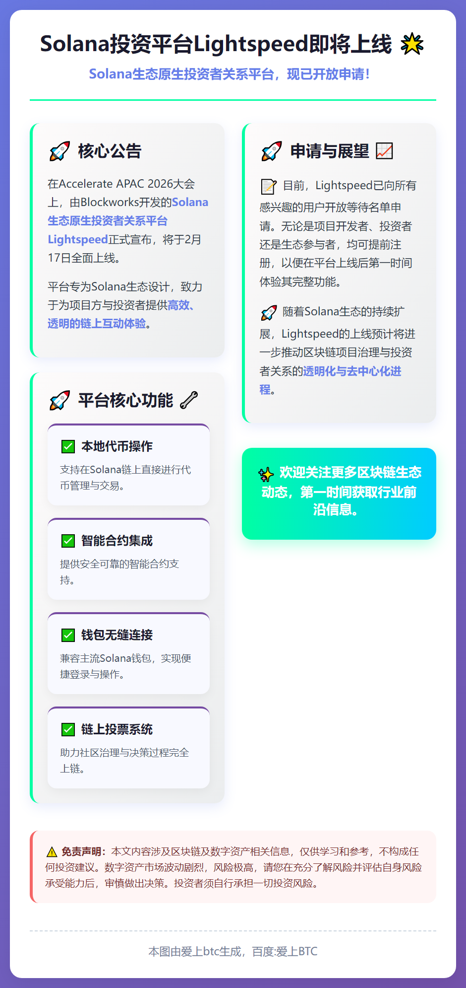 Solana投资平台Lightspeed 2月17日上线