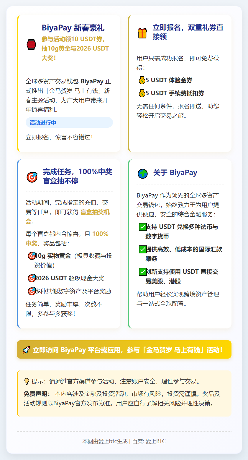 BiyaPay新春活动：100%中奖，赢黄金、2026USD
