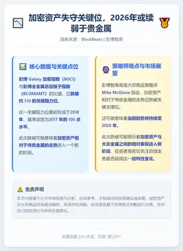 加密资产失守关键位，2026年或续弱于贵金属