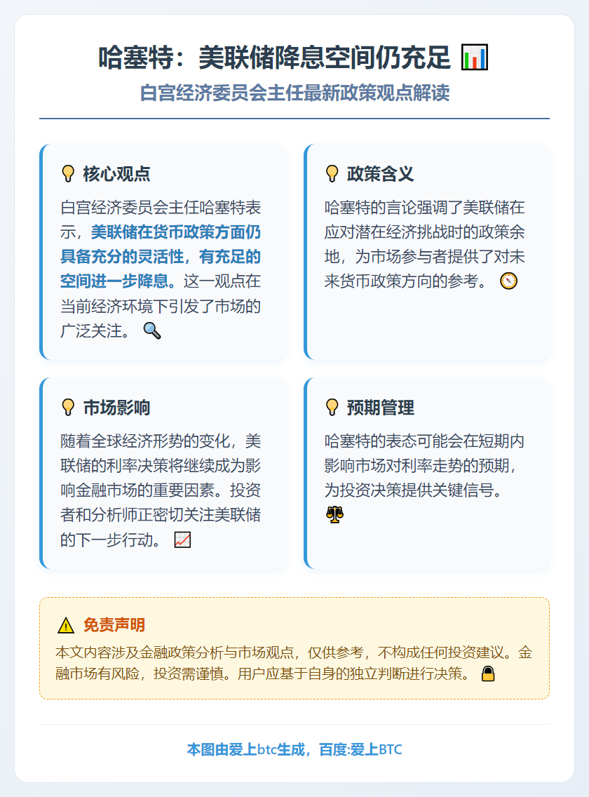 哈塞特：美联储降息空间仍充足