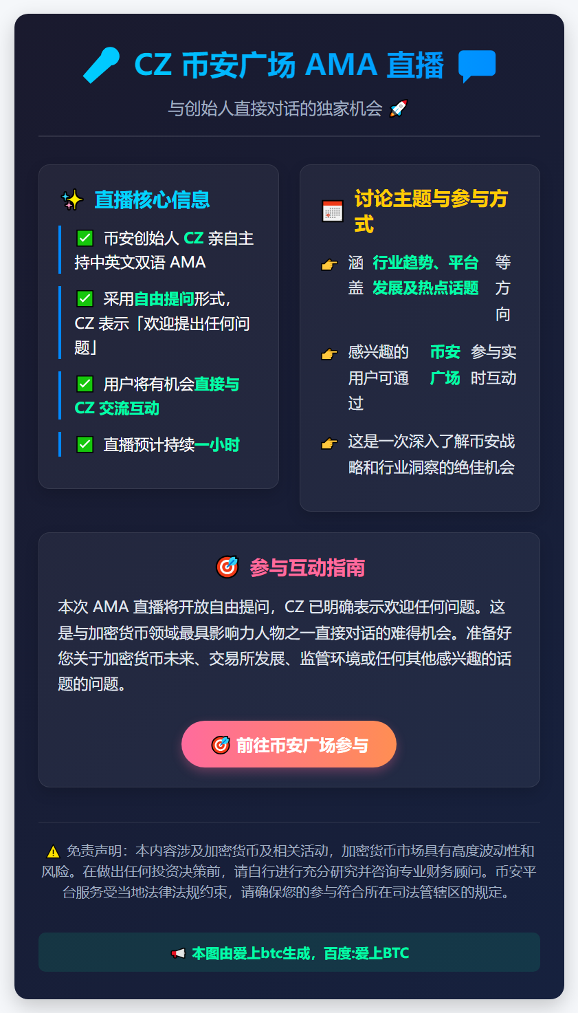 CZ今晚23点Binance广场中英文AMA