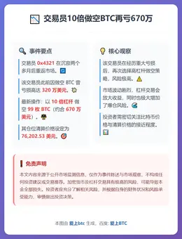 交易员10倍做空BTC再亏670万