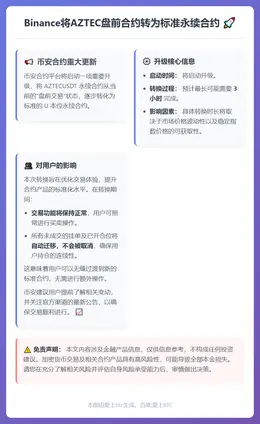 Binance将AZTEC盘前合约转为标准永续合约