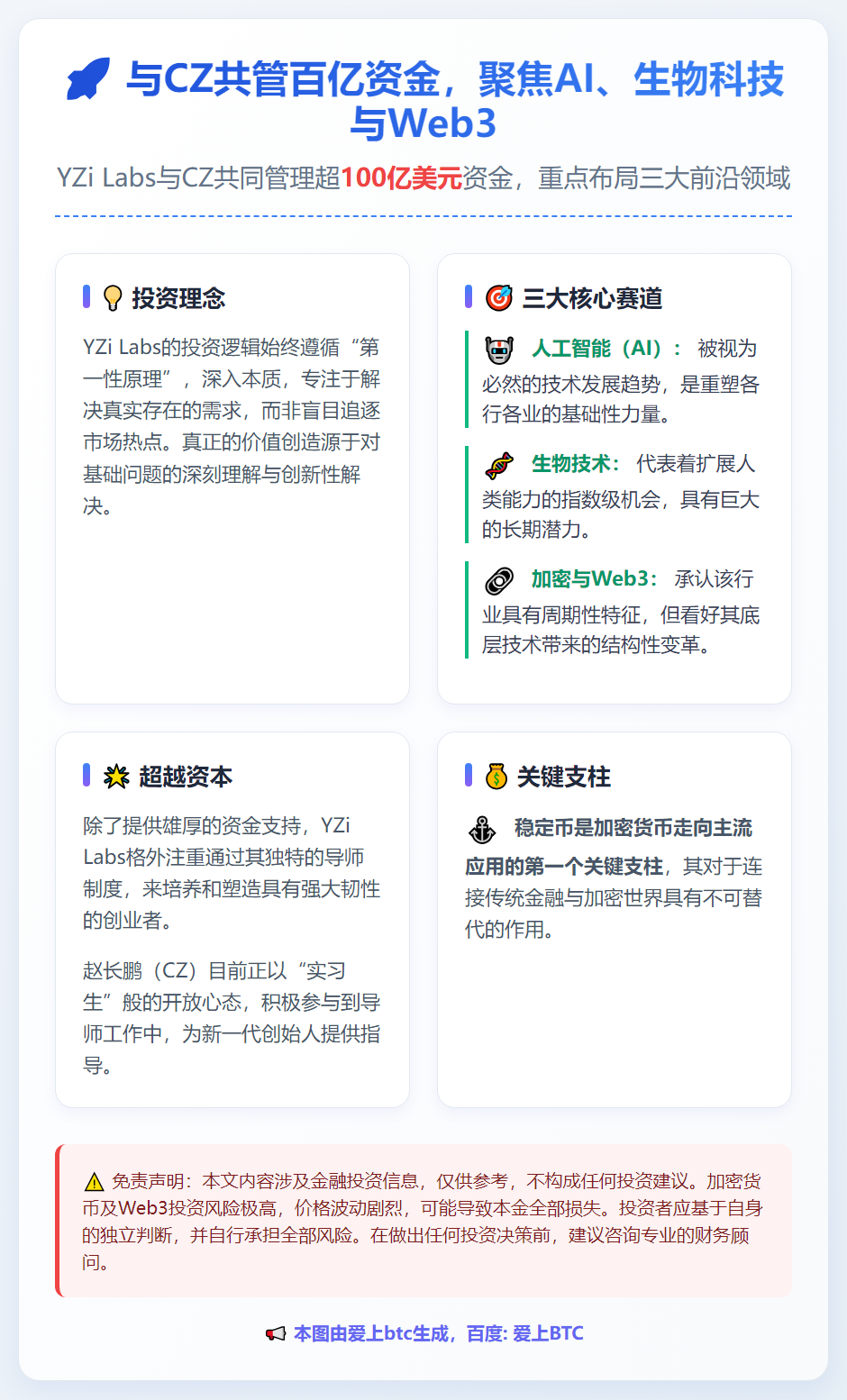 与CZ共管百亿资金，聚焦AI、生物科技与Web3