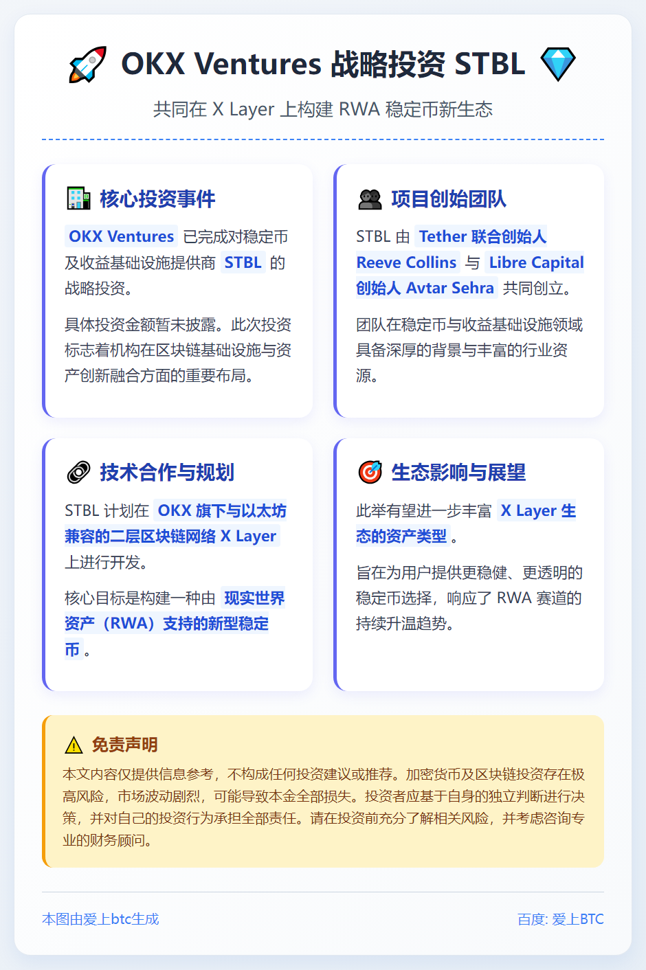 OKX Ventures投资STBL，X Layer将推RW