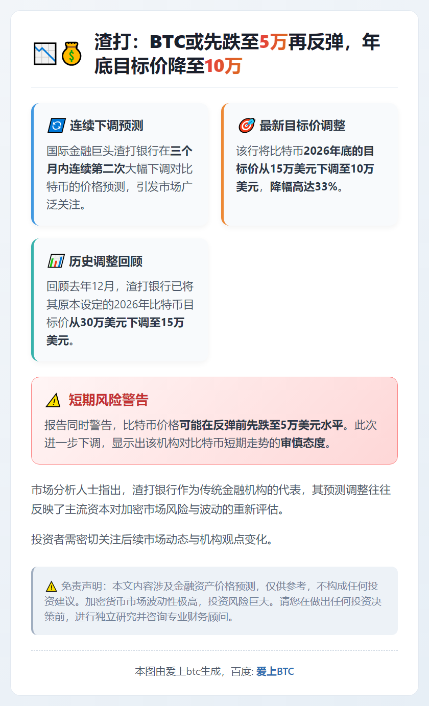 渣打：BTC或先跌至5万再反弹，年底目标价降至10万
