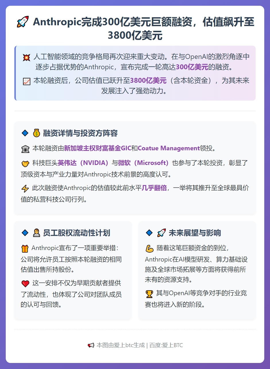 Anthropic融资300亿美元估值3800亿
