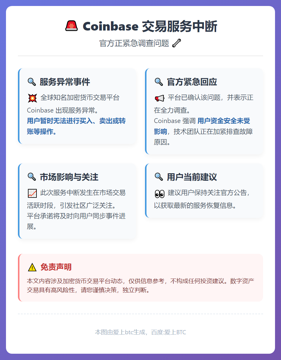 Coinbase交易服务中断，正调查问题