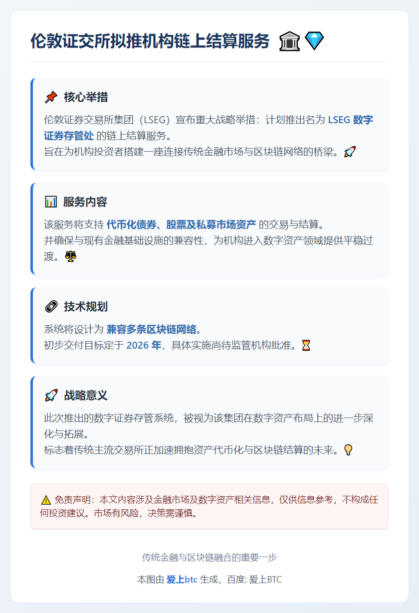 伦敦证交所拟推机构链上结算服务