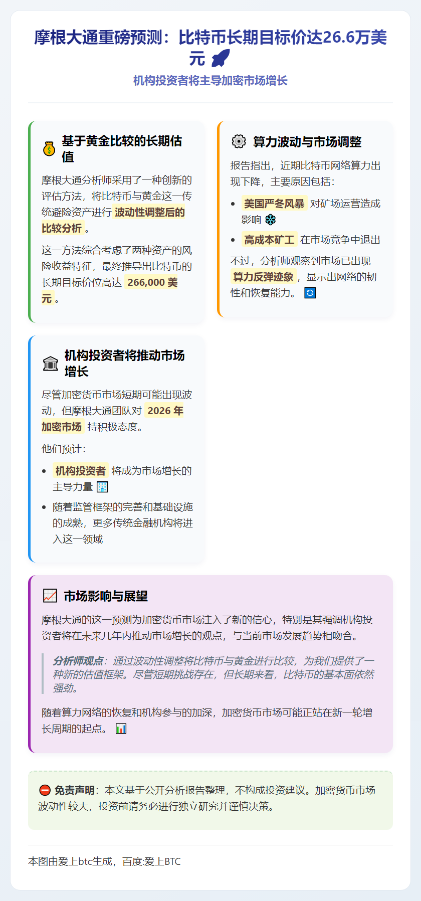 摩根大通：比特币目标价26.6万美元