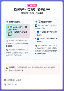 巨鲸豪掷480万美元20倍做空ETH