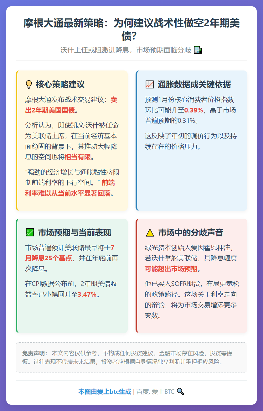 摩根大通：沃什上任或阻激进降息，建议战术性做空2年期美债