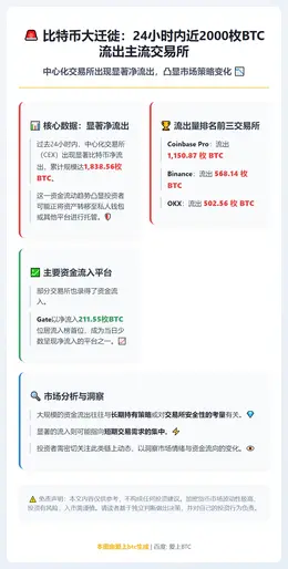 比特币24小时净流出1838枚