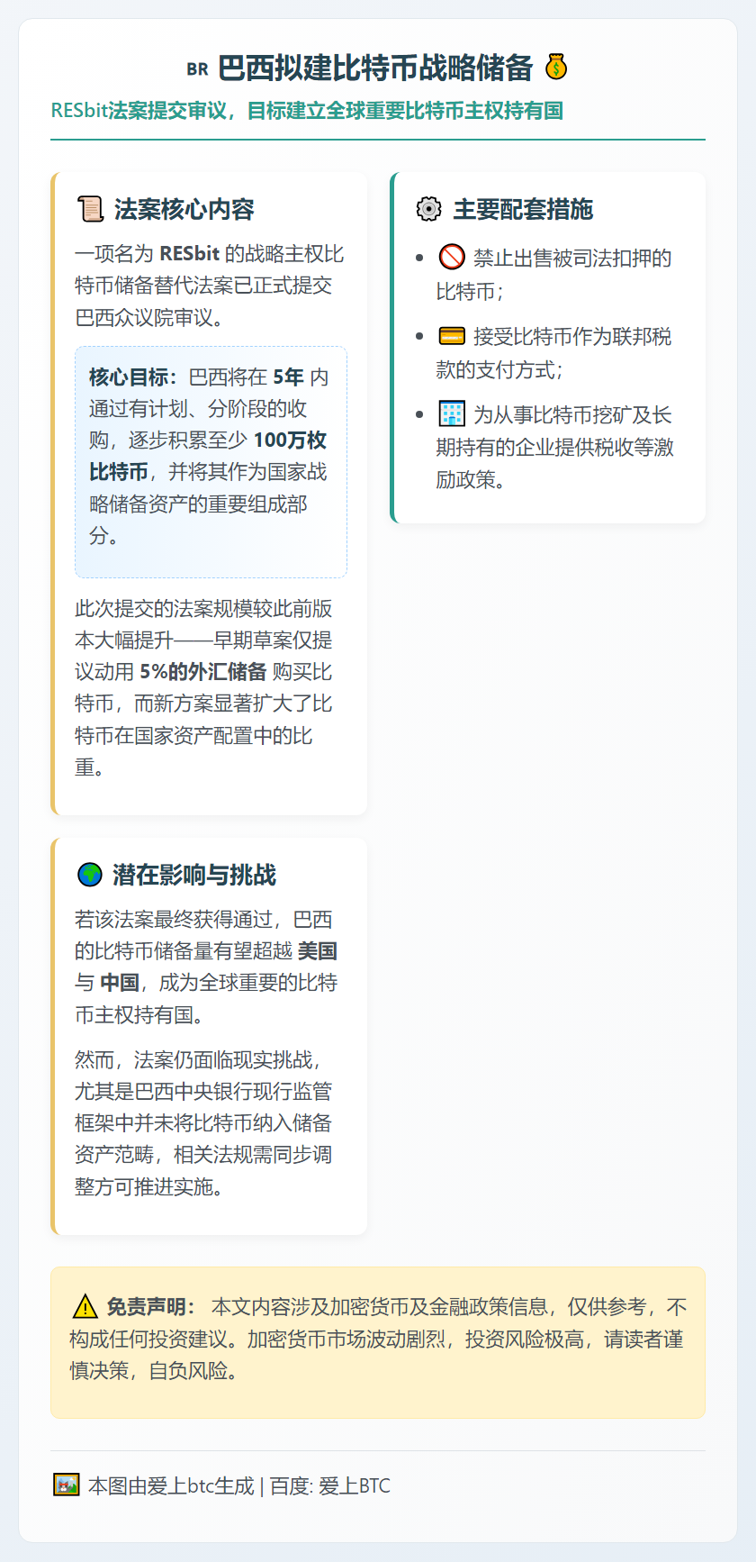 巴西拟建比特币战略储备