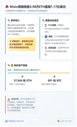 Mixin黑客抛售5.98万ETH套现1.17亿美元