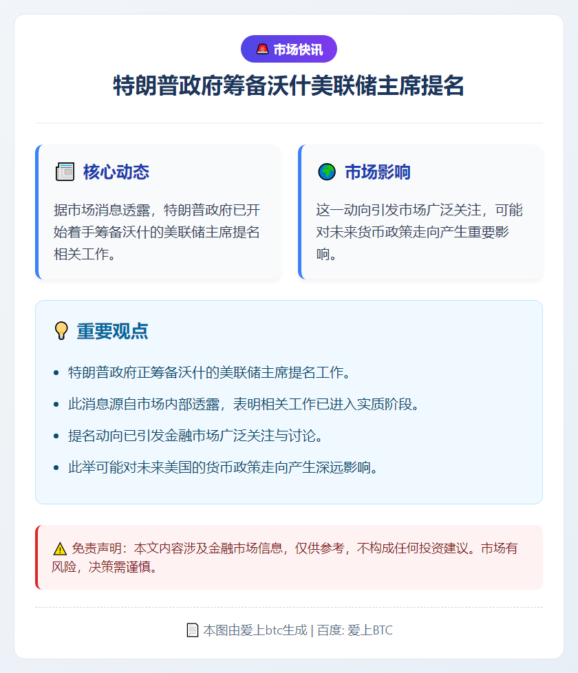 特朗普政府筹备沃什美联储主席提名