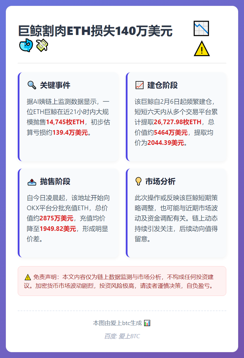 巨鲸割肉ETH损失140万美元