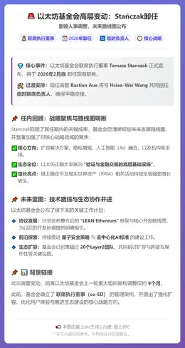 以太坊基金会高层变动：Stańczak卸任