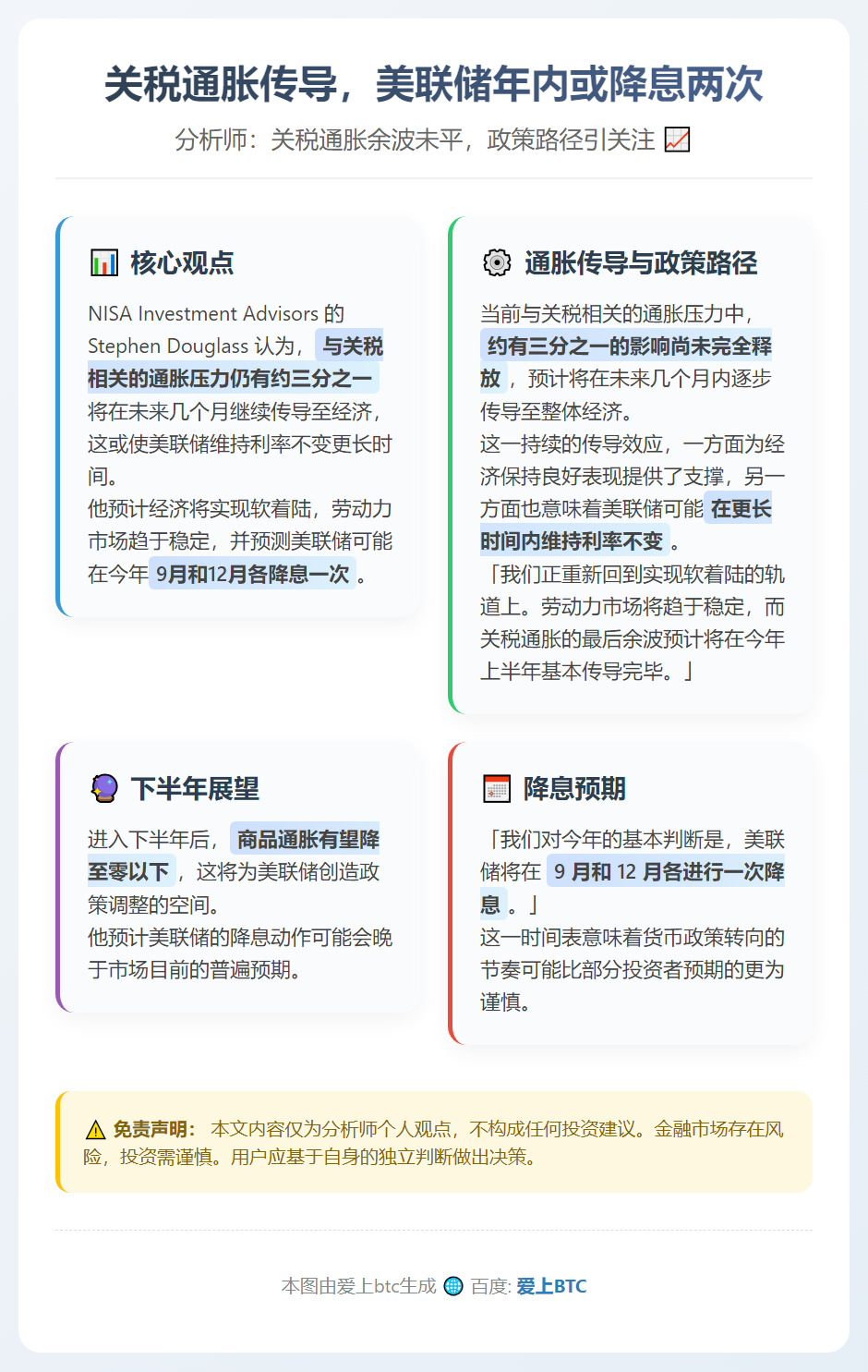 关税通胀传导，美联储年内或降息两次