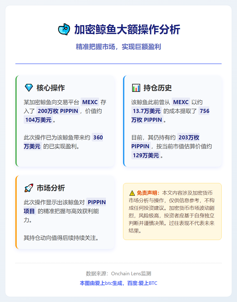 鲸鱼存入200万枚PIPPIN，盈利360万美元
