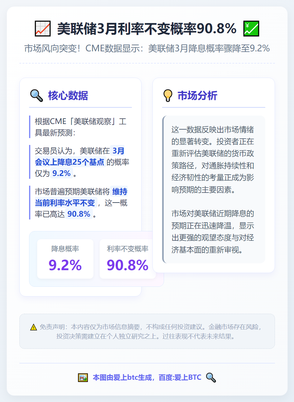 美联储3月利率不变概率90.8%