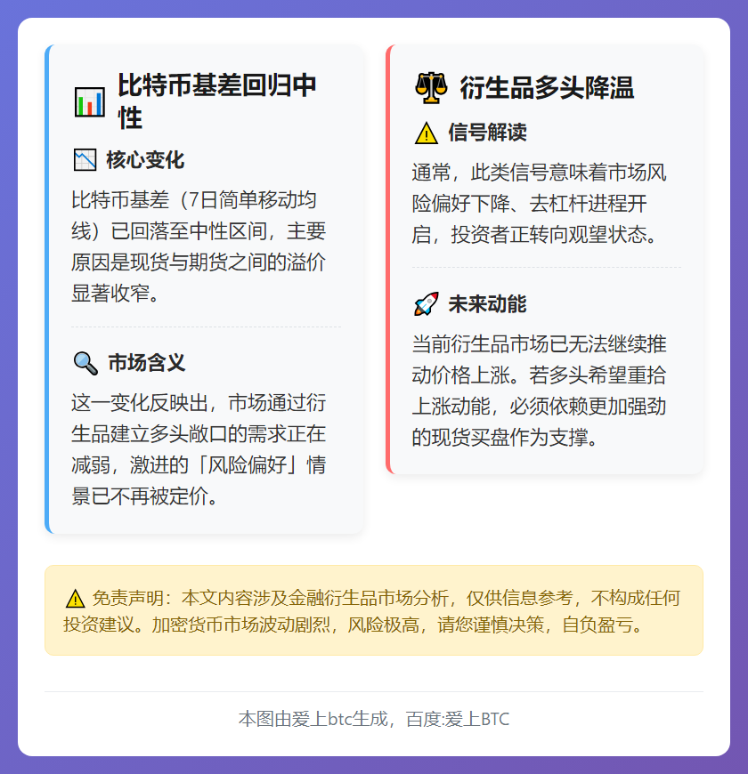 比特币基差回归中性，衍生品多头降温