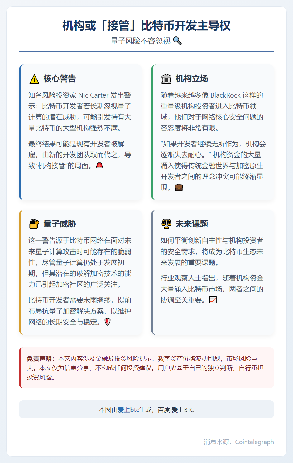 机构或「接管」比特币开发主导权，量子风险不容忽视