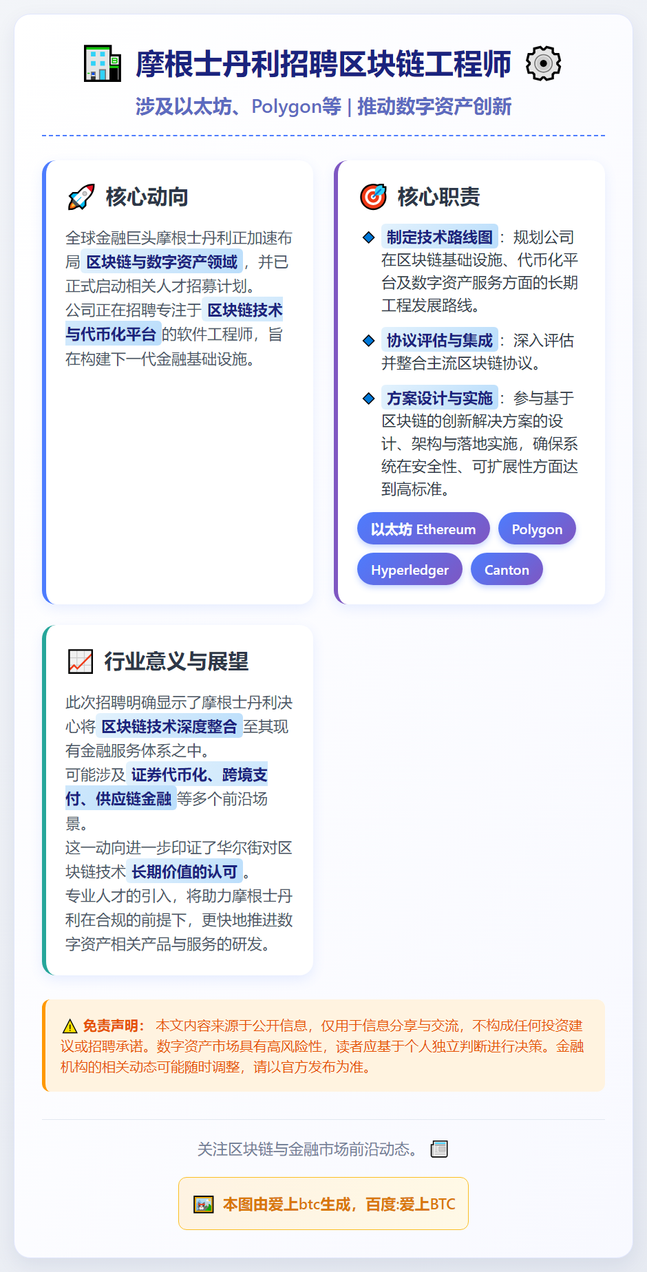 摩根士丹利招聘区块链工程师，涉及以太坊、Polygon等