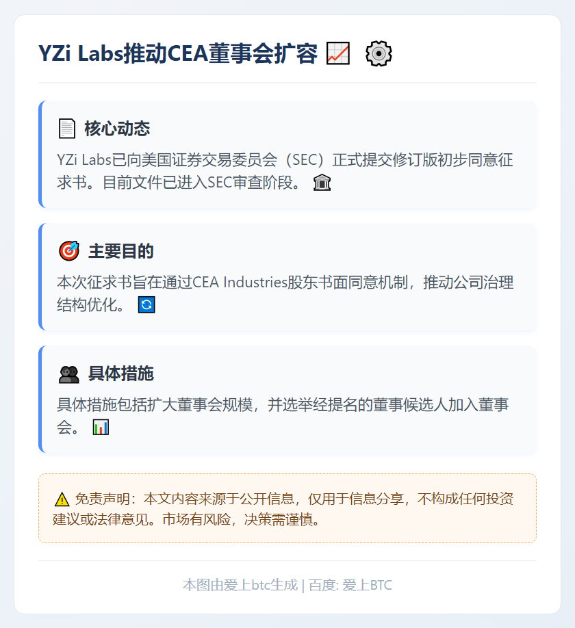 YZi Labs推动CEA董事会扩容