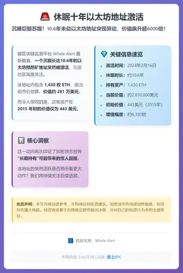 休眠十年以太坊地址激活，含1430枚ETH
