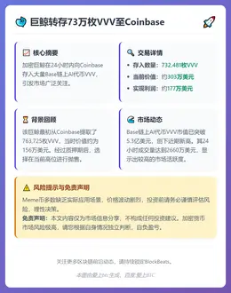 巨鲸转存73万枚VVV至Coinbase
