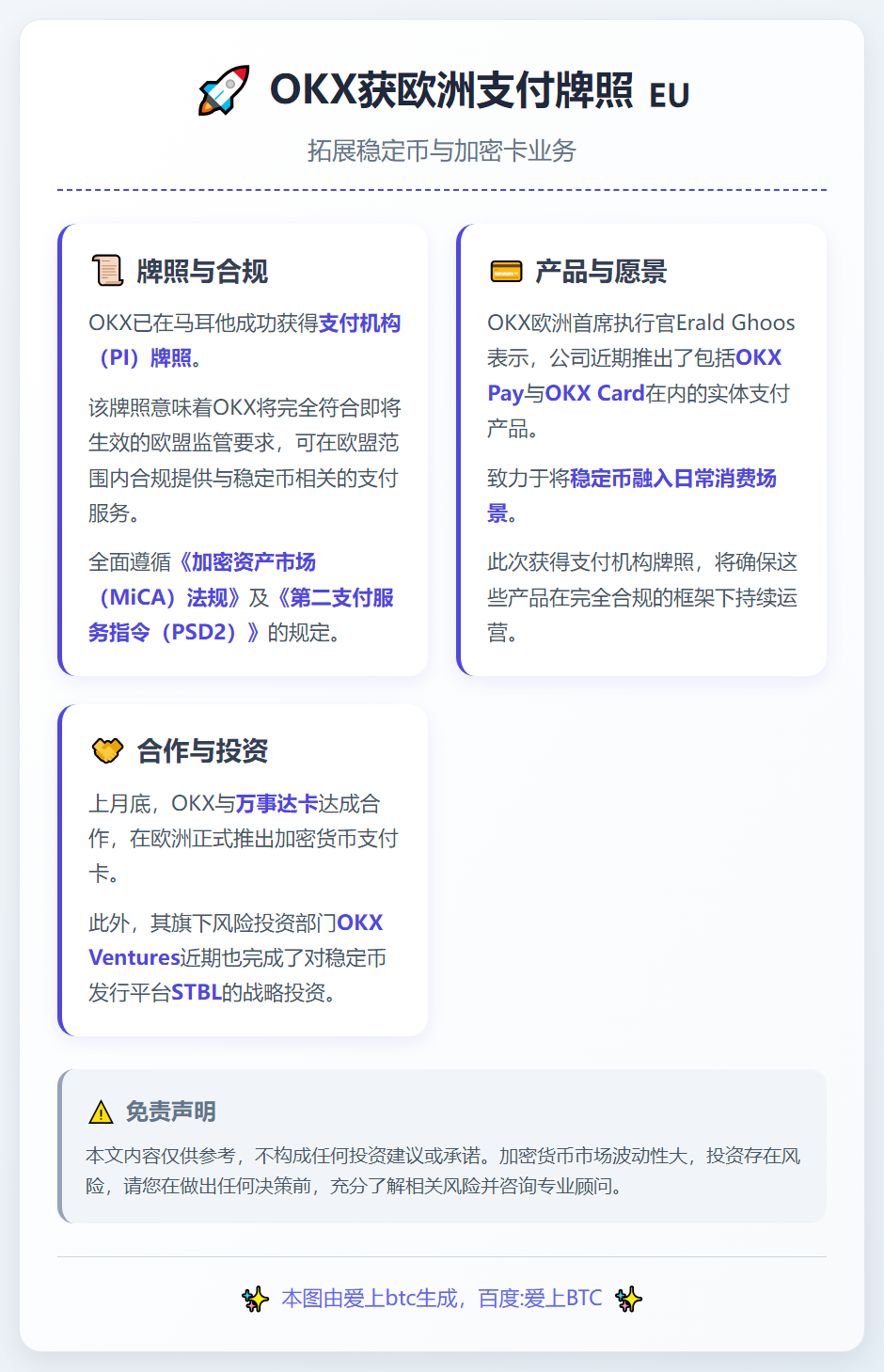 OKX获欧洲支付牌照 拓展稳定币与加密卡业务