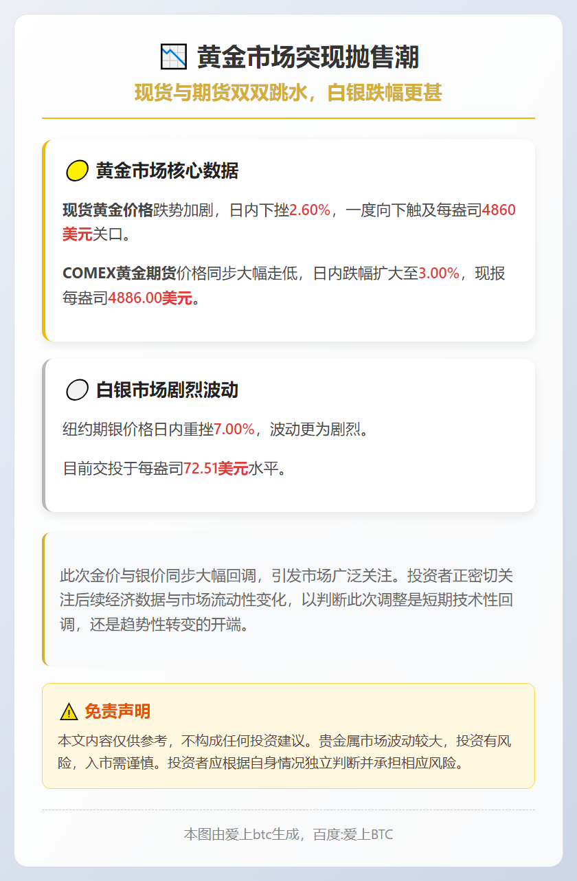 金价跌超2.6%破4860美元