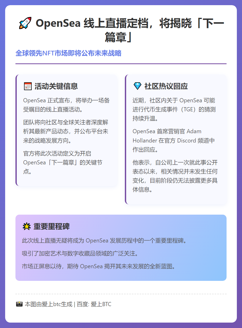 OpenSea 3月30日线上直播揭晓新品动向