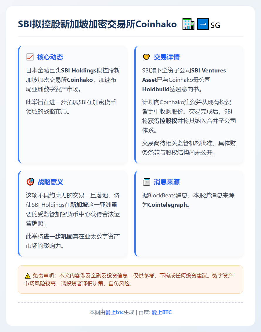 SBI拟控股新加坡加密交易所Coinhako