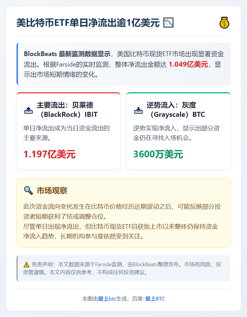 美比特币ETF单日净流出逾1亿美元