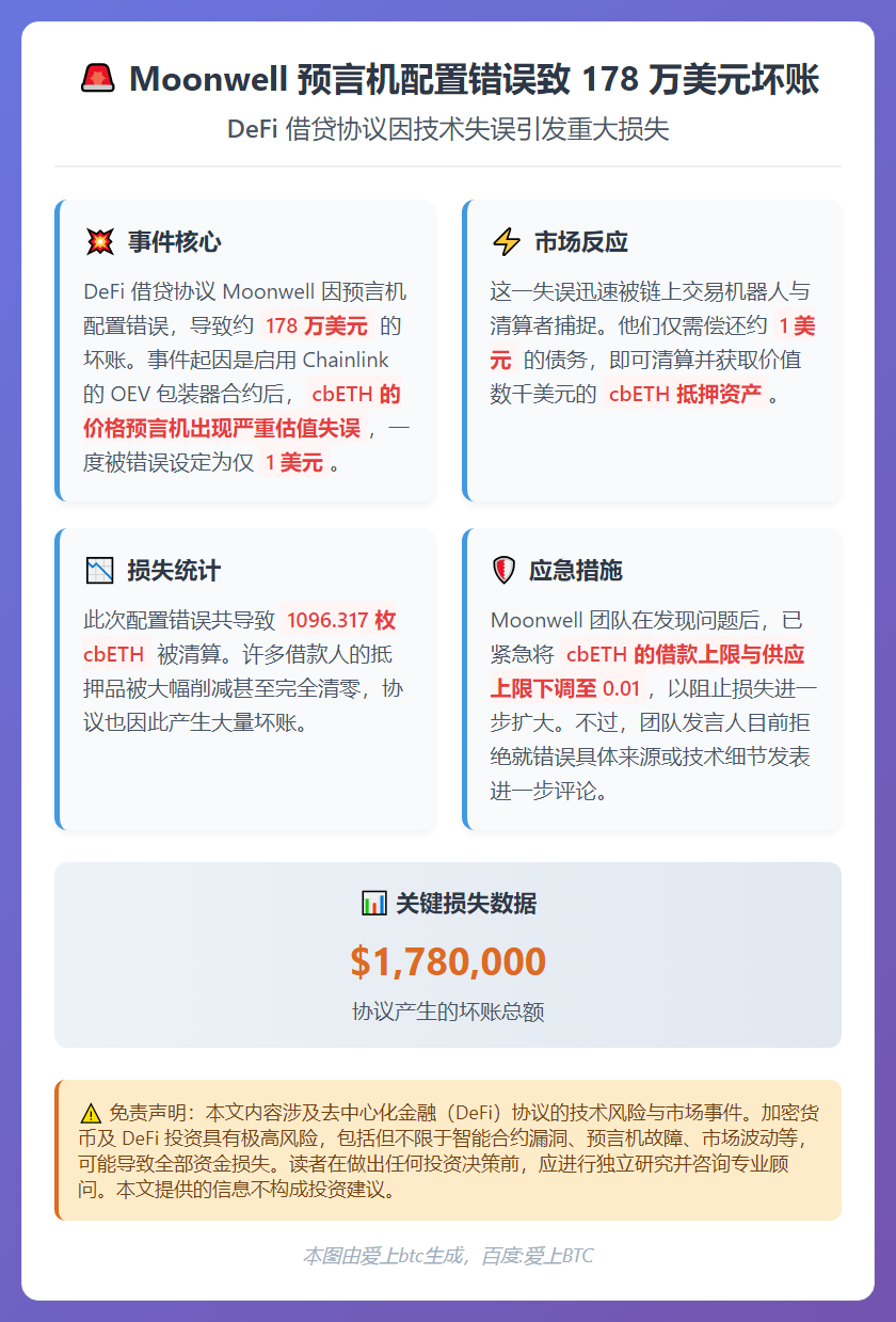Moonwell预言机配置错误致178万美元坏账