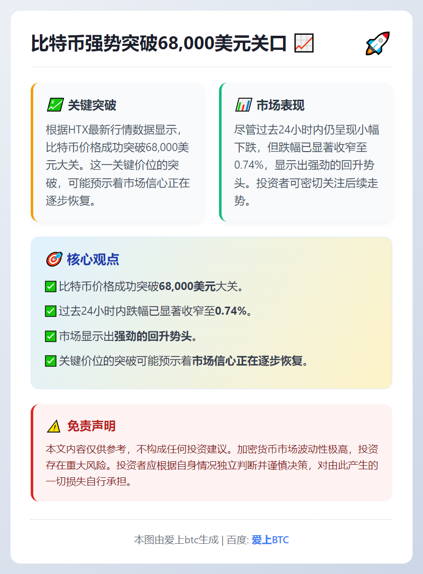 比特币反弹至68,000美元