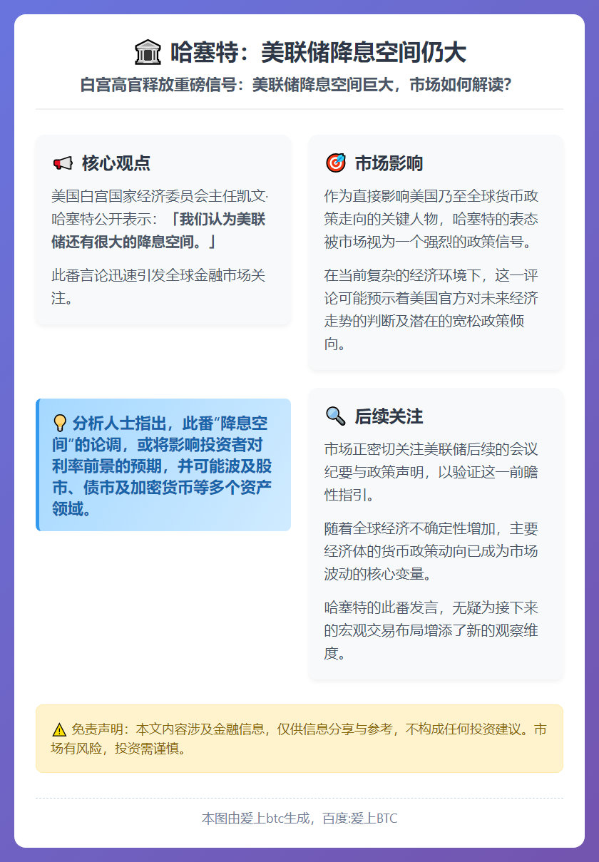哈塞特：美联储降息空间仍大