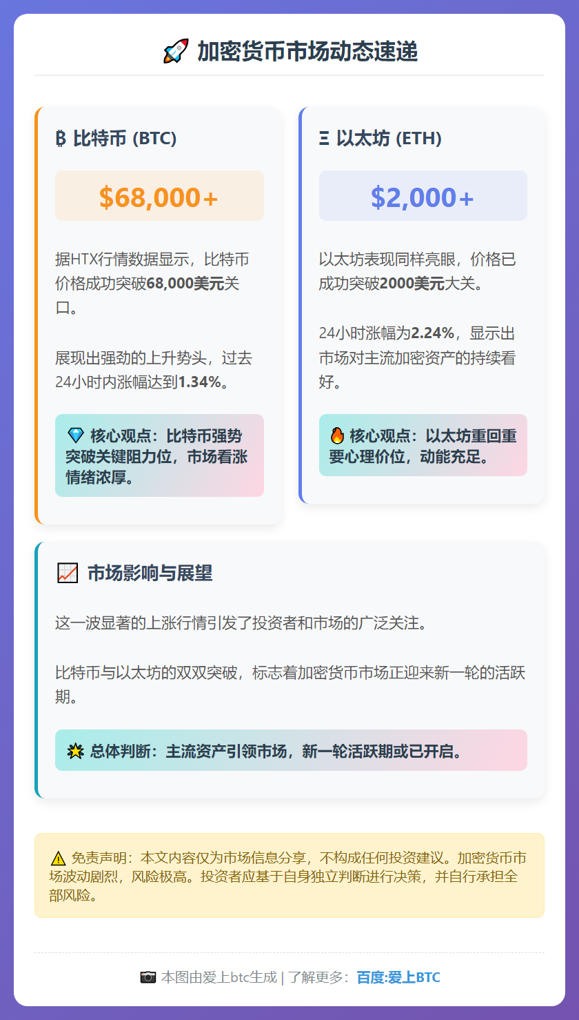 比特币破6.8万 以太坊破2000