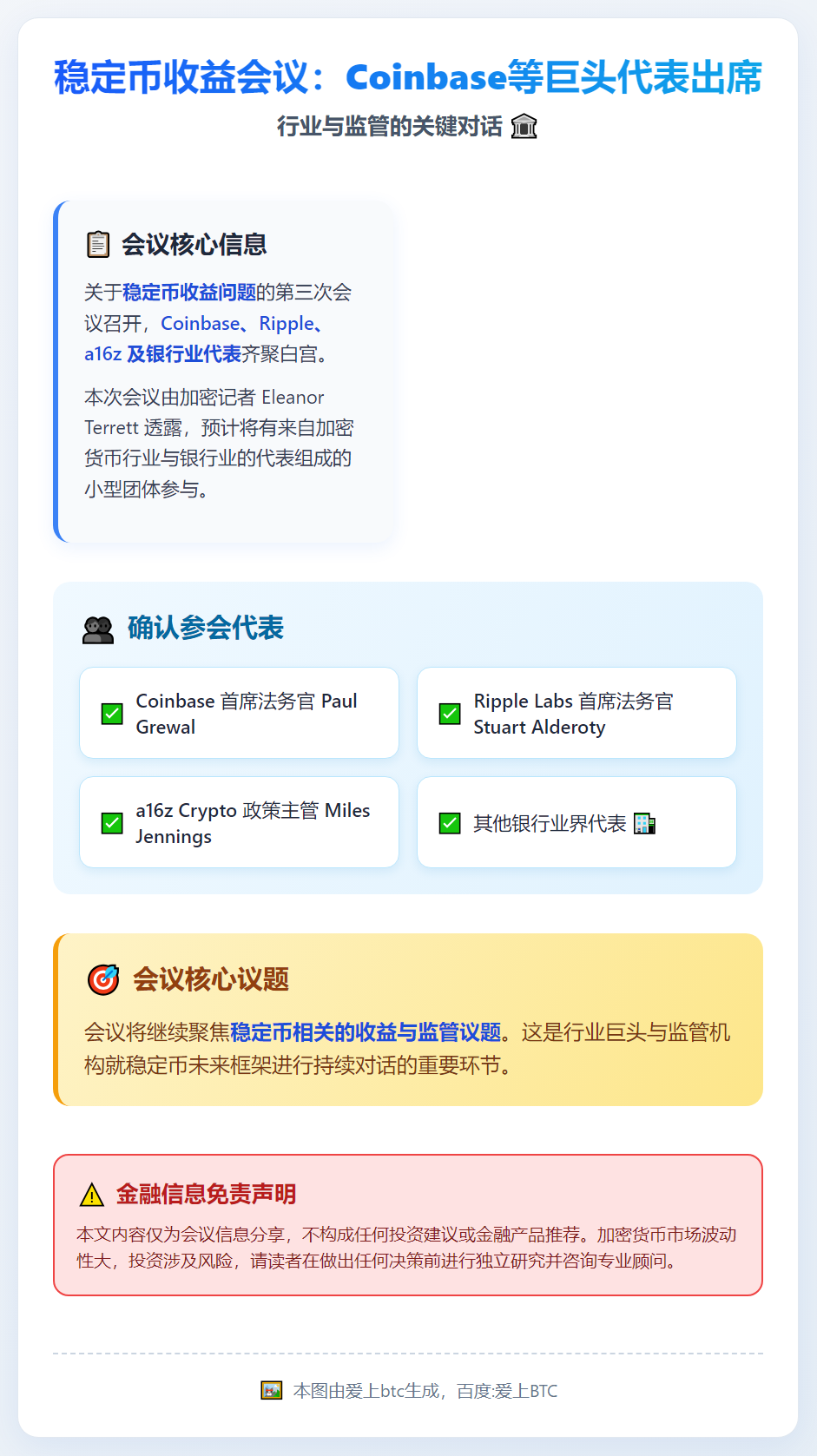 稳定币收益会议：Coinbase等巨头代表出席