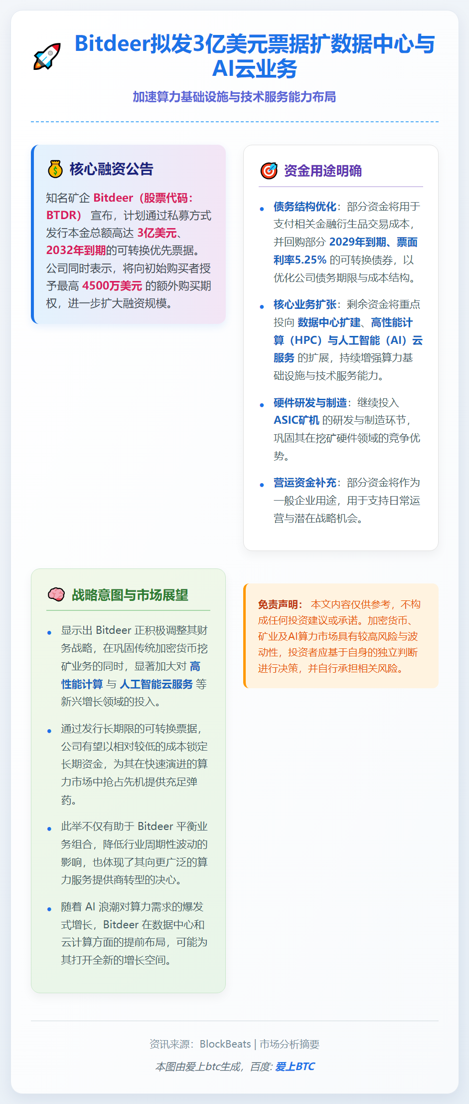 Bitdeer拟发3亿美元票据扩数据中心与AI云业务