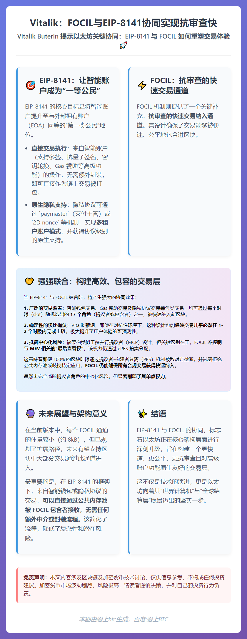 Vitalik：FOCIL与EIP-8141协同实现抗审查快