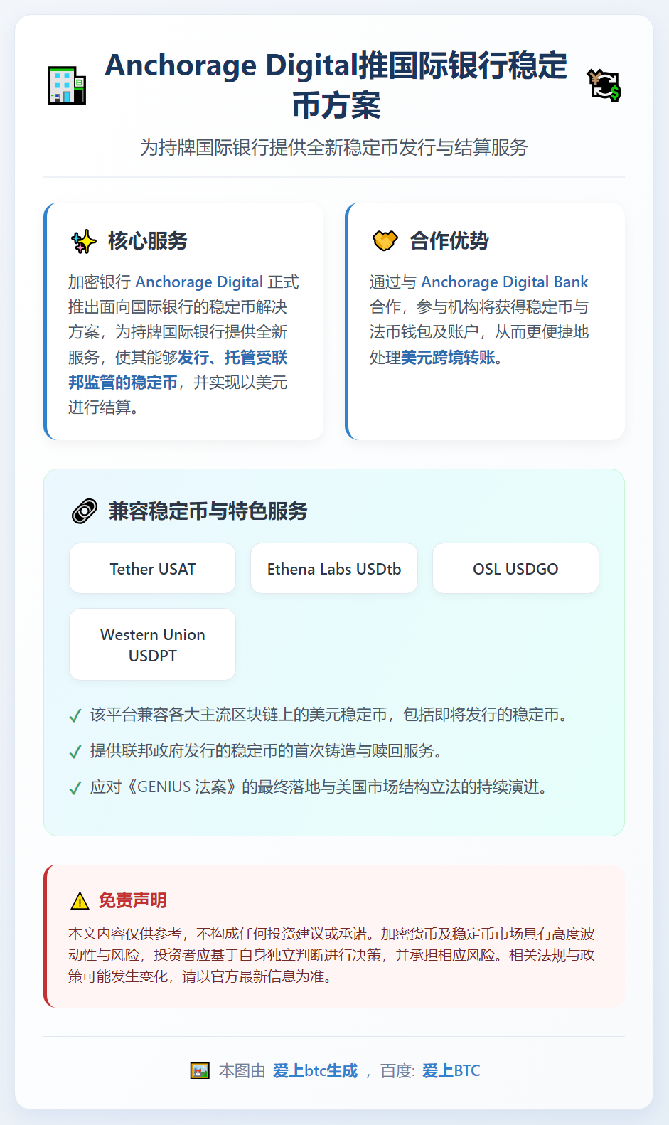 Anchorage Digital推国际银行稳定币方案